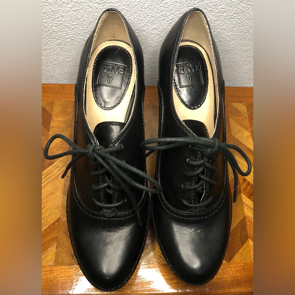 Frye Black Leather Lace-Up Platform Heels - Picture 10 of 14